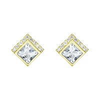 10K Yellow Gold Aquamarine Earrings with Diamond Accent