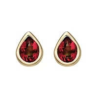 10K Yellow Gold Bezel-set Pear Garnet Stud Earrings