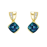 10K Yellow Gold Contemporary half-channel Earrings with Diamond Accent