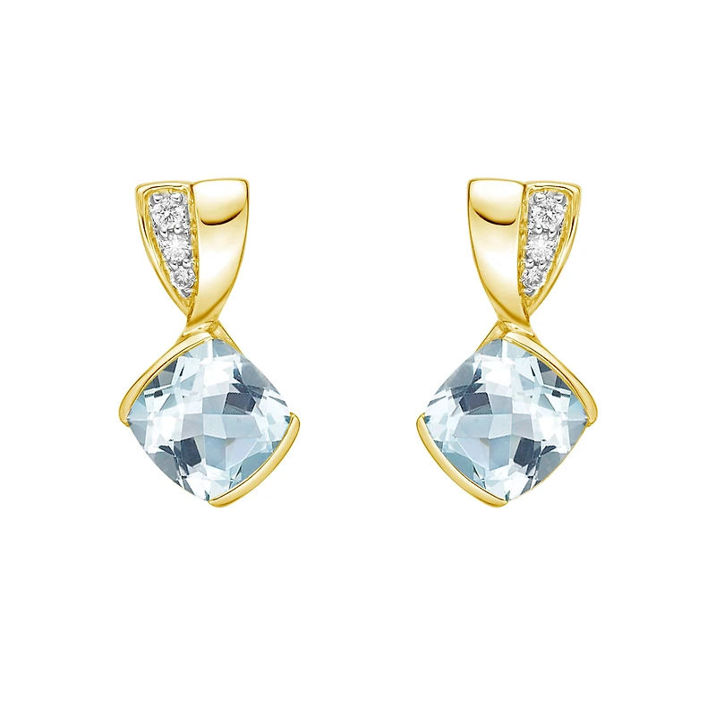 10K Gold Aquamarine & Diamond Earrings - yellow gold