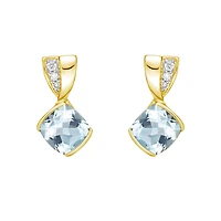 10K Gold Aquamarine & Diamond Earrings - yellow gold