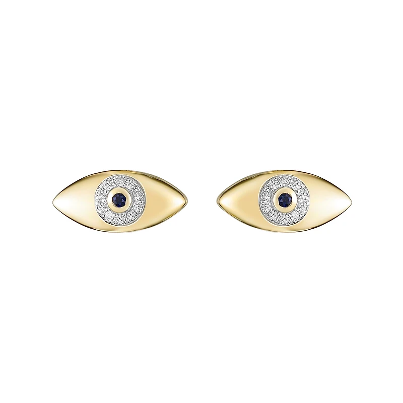 10K Yellow Gold Pave-set Blue Sapphire & Diamond Evil Eye Earrings