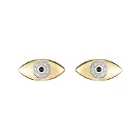 10K Yellow Gold Pave-set Blue Sapphire & Diamond Evil Eye Earrings