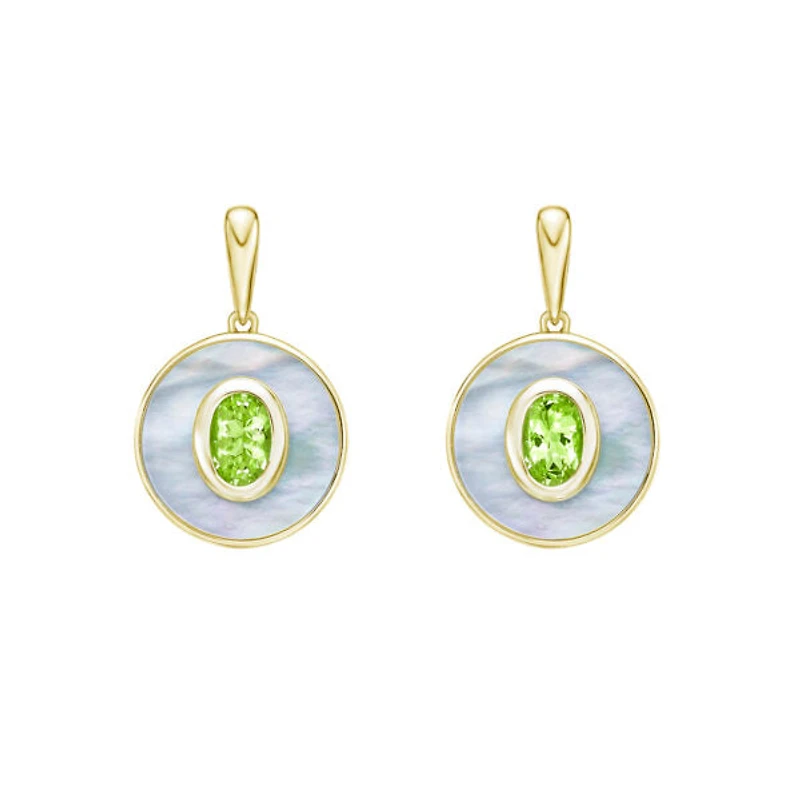 10K Yellow Gold Peridot and Mother of Pearl Earrings