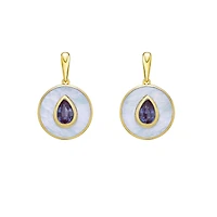 10K Yellow Gold Created Alexandrite and Mother of Pearl Earrings