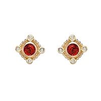 10K Yellow Gold Bezel-set Garnet Earrings with Diamond Accent