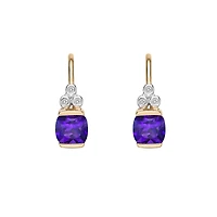10K Yellow Gold Half channel-set Amethyst Earrings with Diamond Accent
