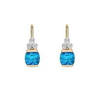 10K Yellow Gold Half channel-set Swiss Blue Topaz Earrings with Diamond Accent