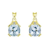10K Yellow Gold Prong-set Aquamarine Earrings with Diamond Accent