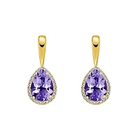 10K Yellow Gold Amethyst Earrings with Diamond Halo