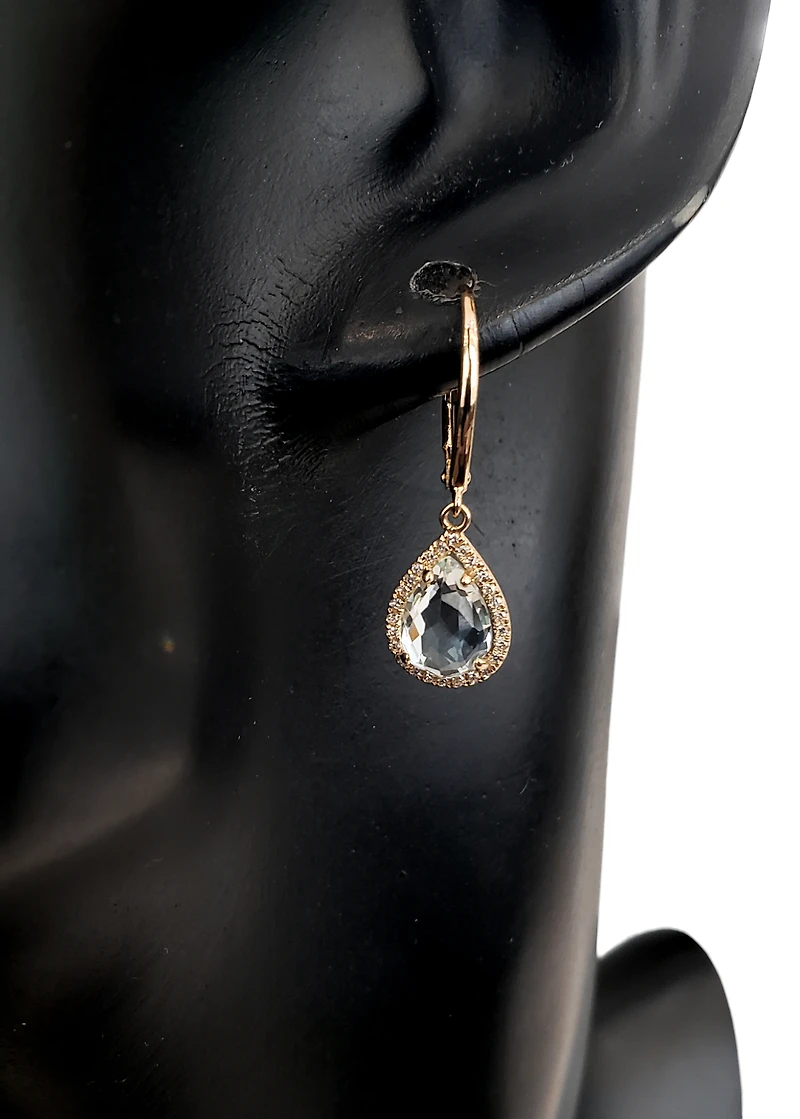 14K Yellow Gold Diamond and Aquamarine Earrings