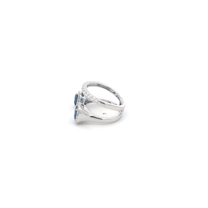 14K White Gold cttw Blue Sapphire and White Diamond Ring