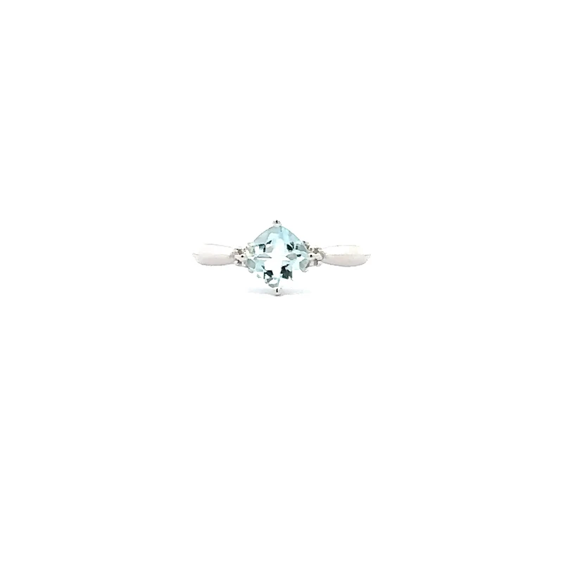10K White Gold 0.76cttw Cushion Cut Aquamarine and 0.008cttw Diamond Ring - White gold / 4