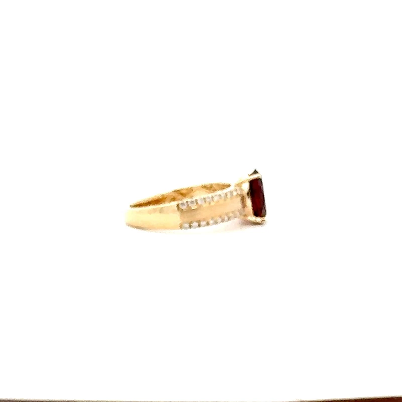 10K Yellow Gold Garnet and Diamond Brushed Ring - 4