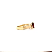 10K Yellow Gold Garnet and Diamond Brushed Ring - 4