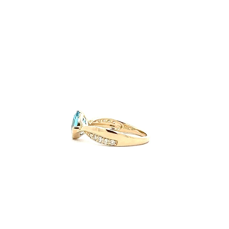 10K Gold Swiss Blue Topaz and Diamond Ring