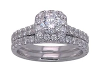 14K Gold 1.75cttw Natural Diamond Halo Engagement and Wedding Band Set - /