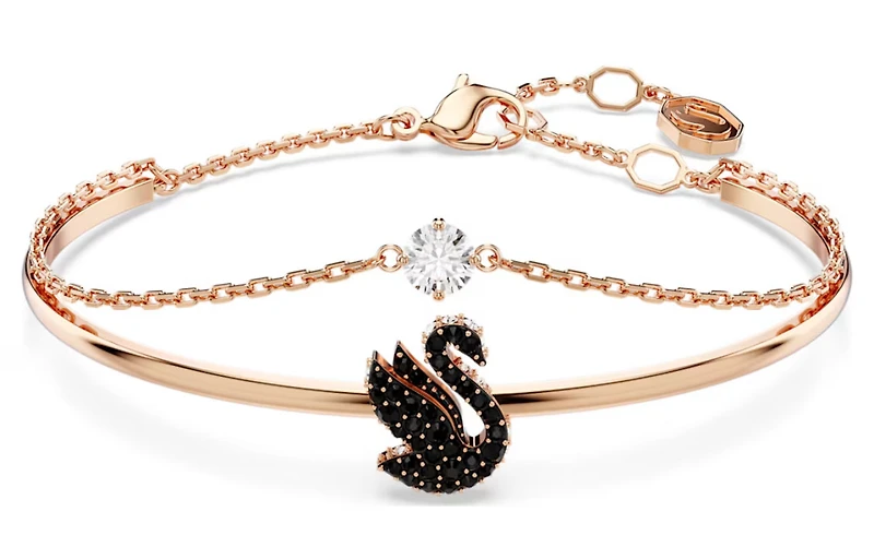 Swarovski - Swarovski Iconic Swan bangle, Swan, Black, Rose gold-tone plated - 5678048