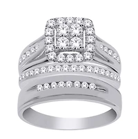 14K Gold 1.00cttw Natural Diamond Halo Engagement and Wedding Band Set Includes Third - /