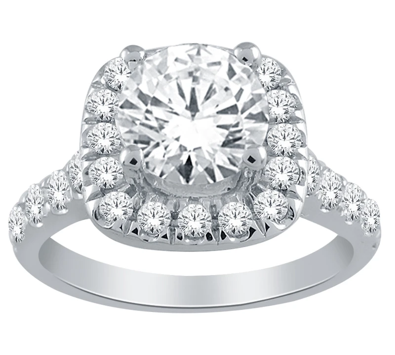 14K White Gold 1.50cttw Natural Diamond Halo Engagement Ring - /