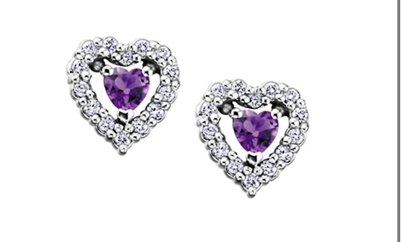 10K White Gold Amethyst and 0.14cttw Diamond Earrings