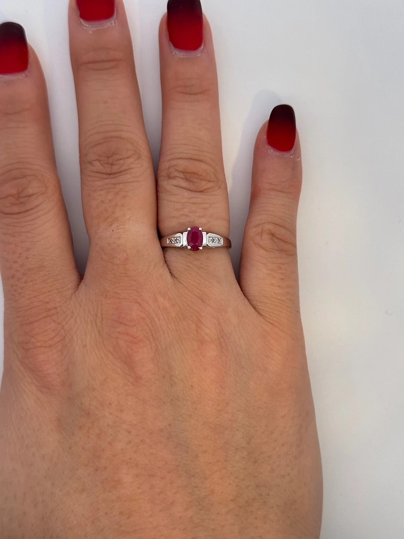 10K White Gold Ruby & Diamond Ring