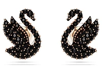 Swarovski - Iconic Swan stud earrings, Swan, Black, Rose gold-tone plated- 5684608