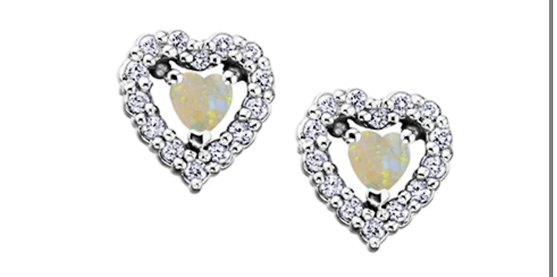 10K White Gold Opal and 0.14cttw Diamond Earrings