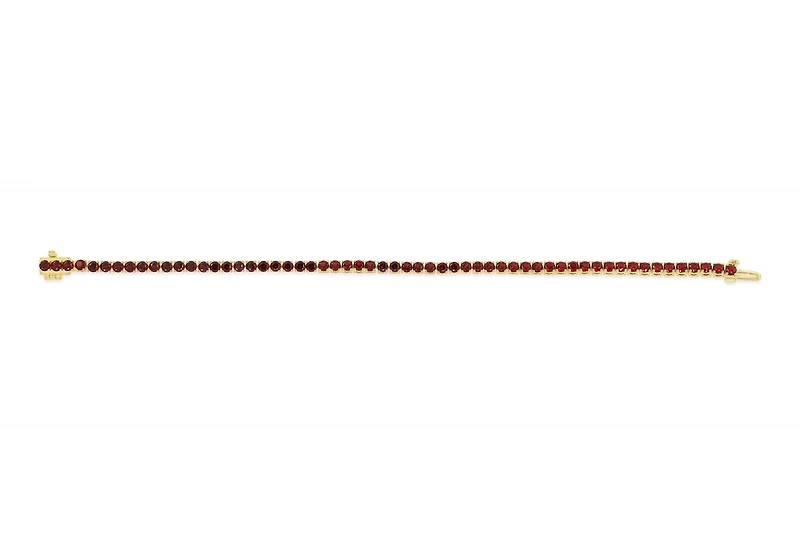 Sterling Silver with 14K Gold Plate Lab Created Garnet  Bracelet 