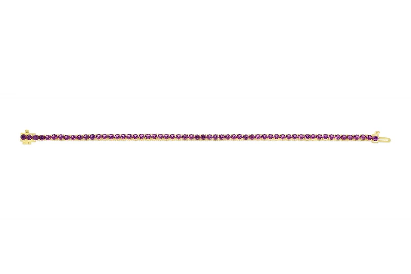 Sterling Silver with 14K Gold Plate Lab Created Amethyst Bracelet 