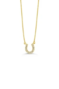 10K Yellow Gold 0.05cttw Diamond Horseshoe Pendant, 18"
