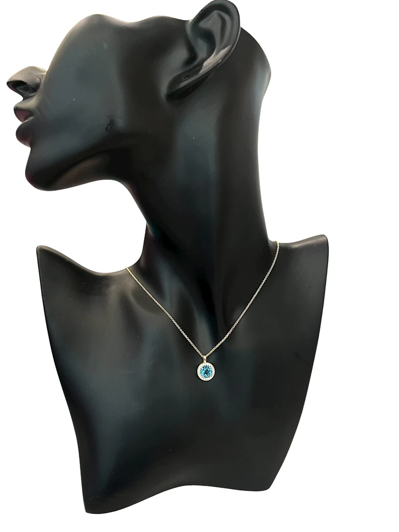 10K Yellow Gold Blue Topaz and Diamond Necklace 18" - yellow gold