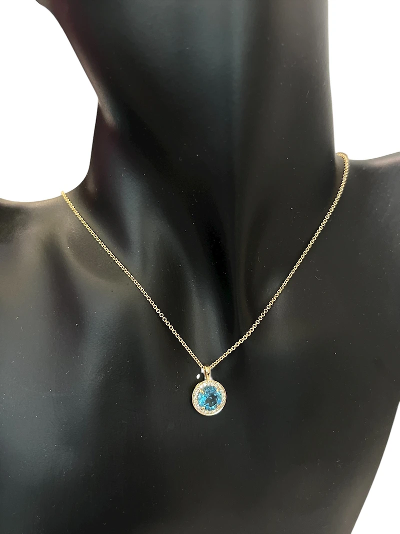 10K Yellow Gold Blue Topaz and Diamond Necklace 18" - yellow gold