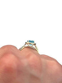 10K Yellow Gold Blue Topaz and Diamond Ring - yellow gold / 4