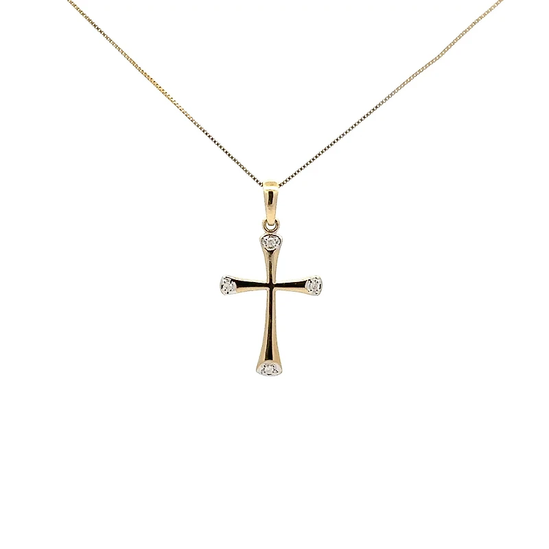 10K Yellow Gold 0.03cttw Diamond Cross Pendant, 18"