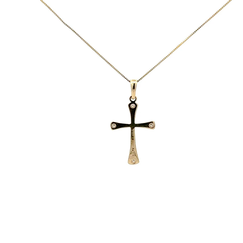 10K Yellow Gold 0.03cttw Diamond Cross Pendant, 18"
