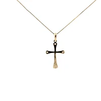 10K Yellow Gold 0.03cttw Diamond Cross Pendant, 18"