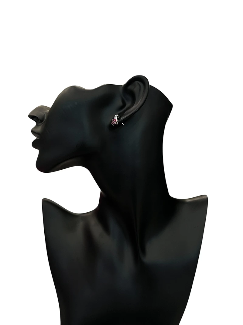 10K White Gold Pink Topaz and Diamond Earring - White gold