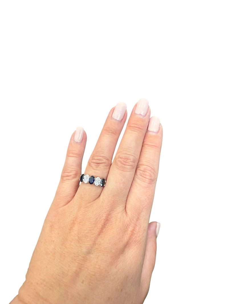 10K White Gold Lab Grown Sapphire and Diamond Ring - 4