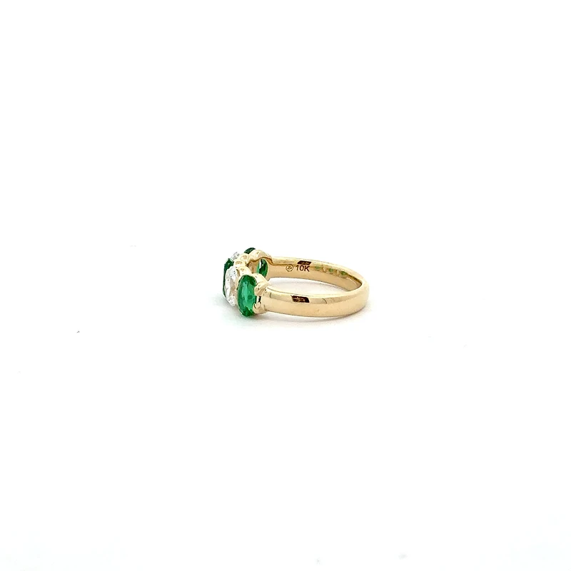 10K Yellow Gold Lab Grown Emerald and Diamond Ring - 4