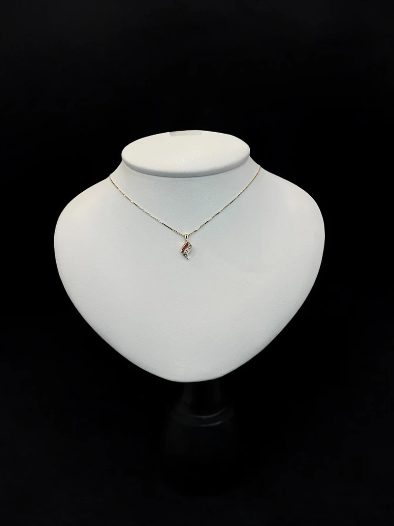 10K Yellow Gold 0.045 cttw Diamond and Ruby Pendant, 18"