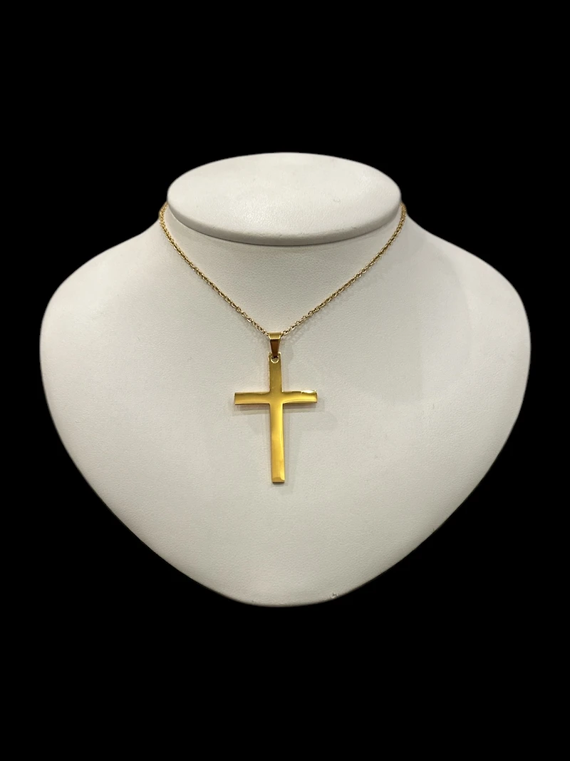Stainless Steel Gold Plated 40X25mm Cross Pendant - 18"