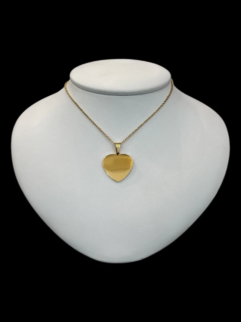 Stainless Steel Gold Plated 23X21mm Engravable Heart Pendant - 18"