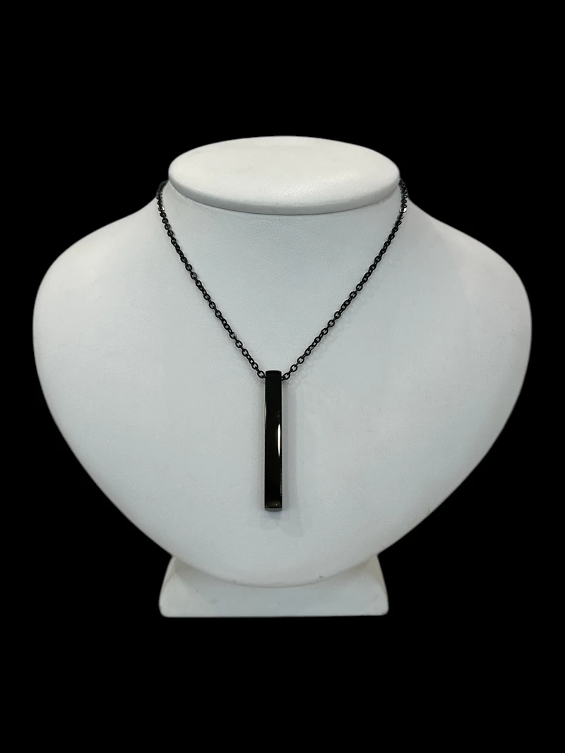 Stainless Steel Black Plated 39X5mm Engravable Bar Pendant - 18"