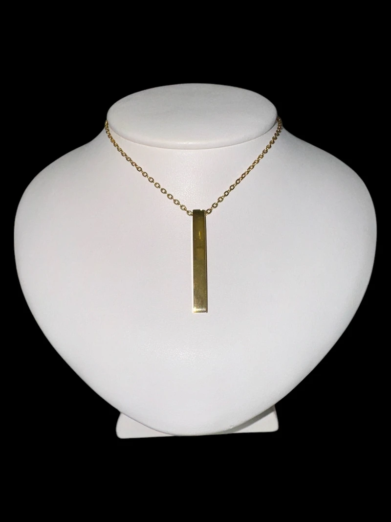 Stainless Steel Yellow Gold Plated 39X5mm Engravable Bar Pendant - 18"