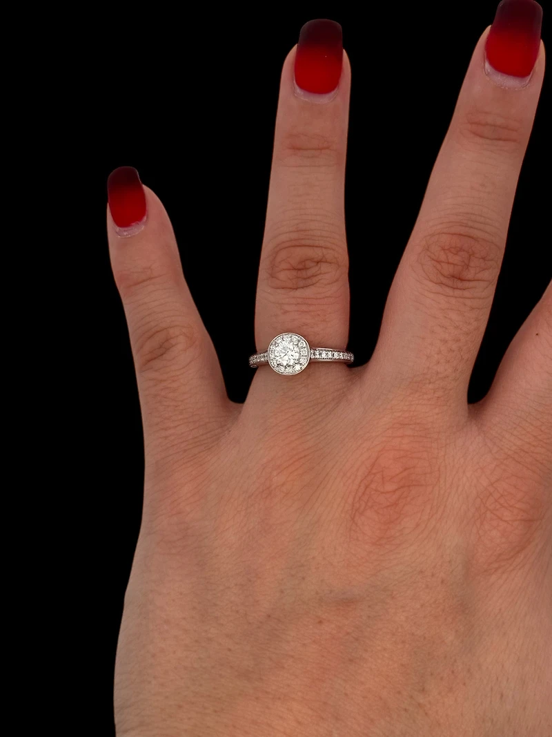 14K White Gold 0.67cttw Diamond Halo Engagement Ring, 6.5