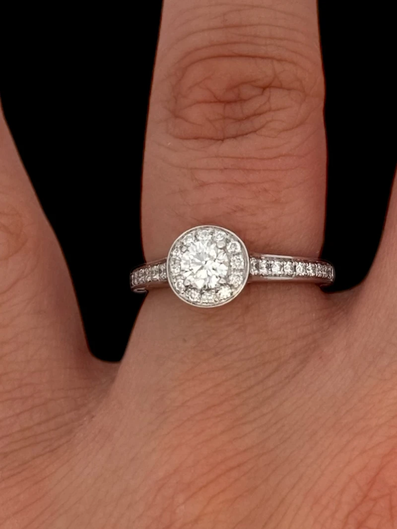 14K White Gold 0.67cttw Diamond Halo Engagement Ring, 6.5