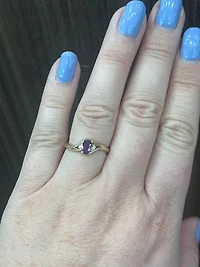 10K Yellow Gold Genuine Amethyst & Diamond Ring