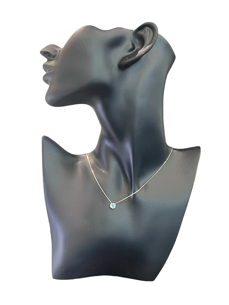 10K Yellow Gold 5mm Genuine Blue Topaz Pendant, 18"