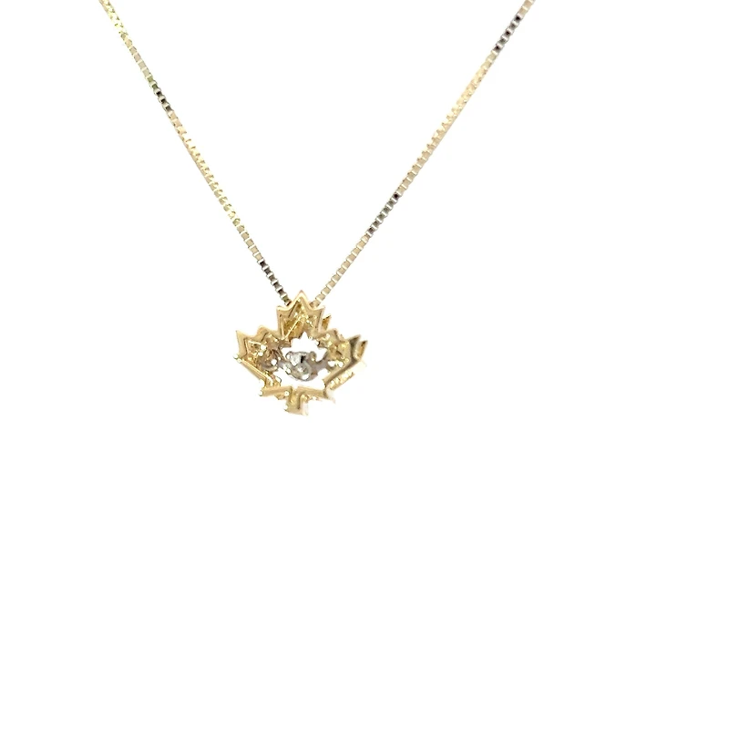 10K Yellow Gold 0.04 Canadian Diamond Maple Leaf Pendant - 18"
